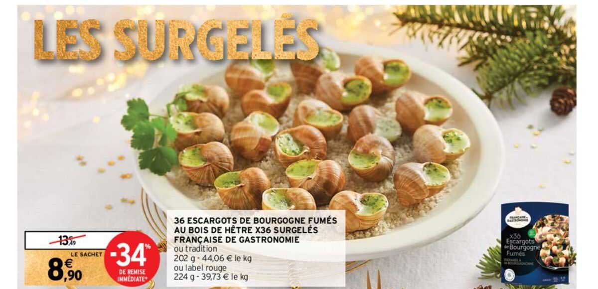 36 escargots de bourgogne fumés au bois de hêtre x36 surgelés française de gastronomie