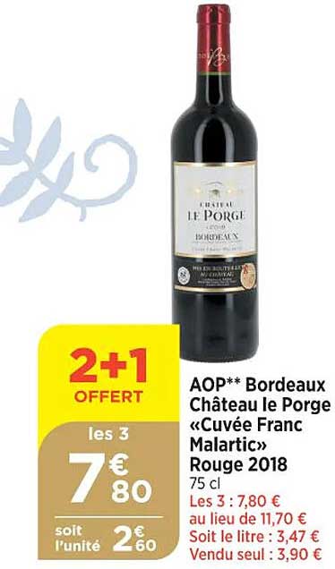 aop bordeaux château le porge «cuvée franc malartic» rouge 2018