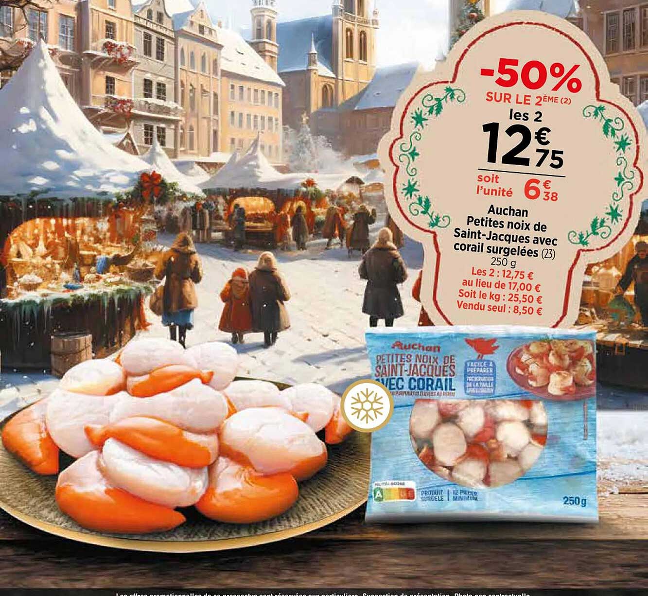 auchan petites noix de saint-jacques avec corail surgelées