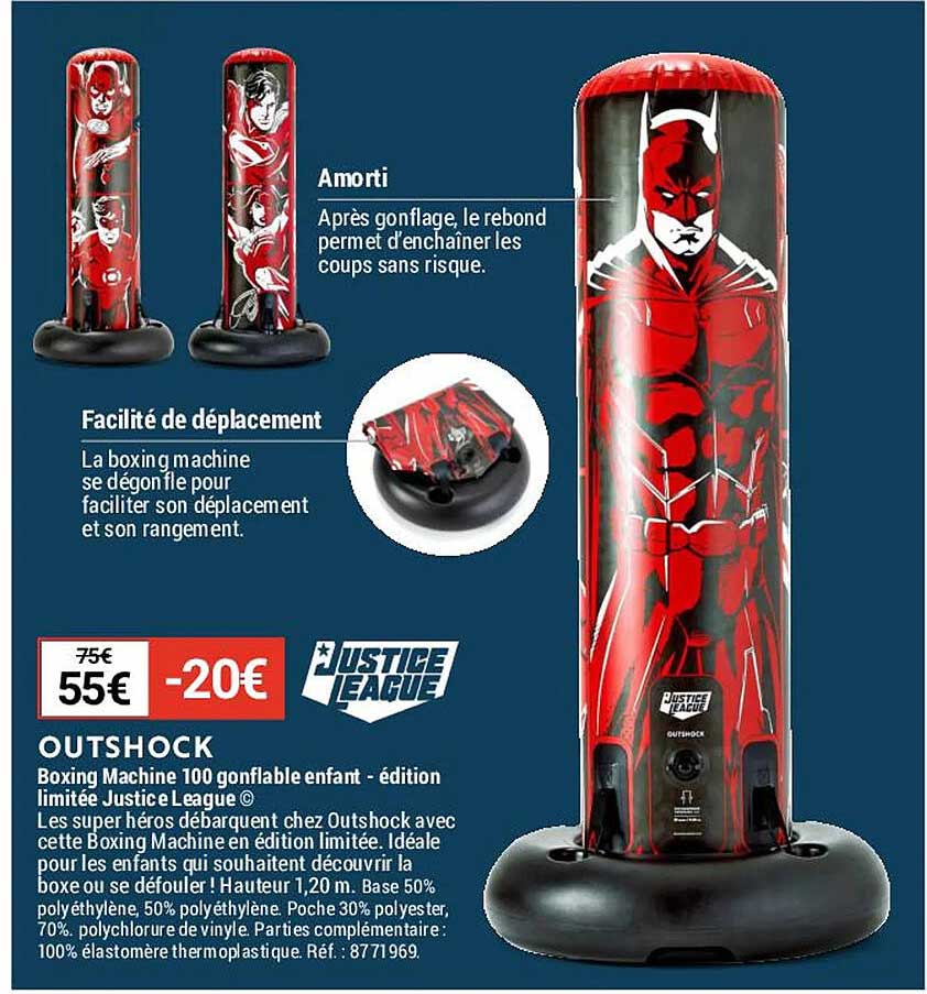 boxing machine 100 gonflable enfant - édition limitée justice league outshock