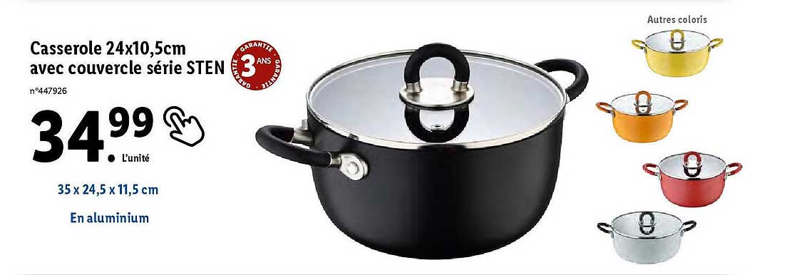 casserole 24 x 10,5 cm avec couvercle série sten