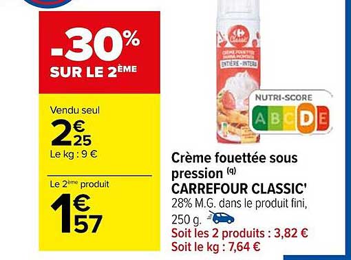 creme fouttee sous pression carrefour classics