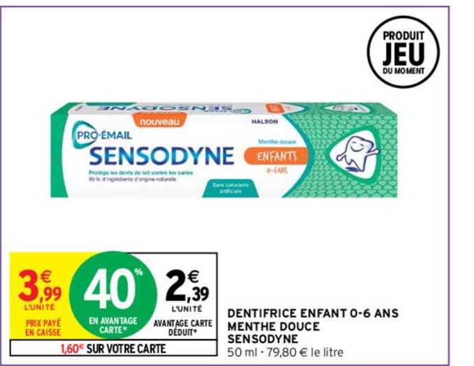 dentifrice enfant 0-6 ans menthe douce sensodyne