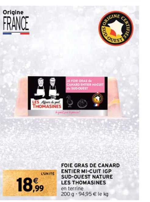 foie gras de canard entier mi-cuit igp sud-ouest nature les thomasines