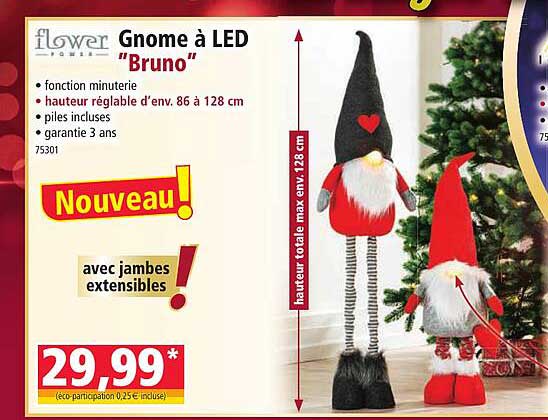 gnome à led "bruno" flower