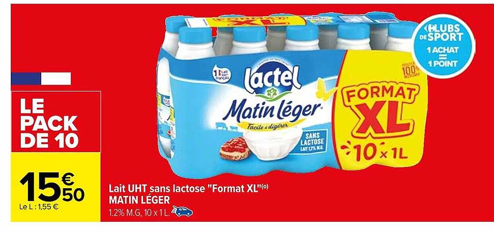 lait uht sans lactose "format xl" matin leger