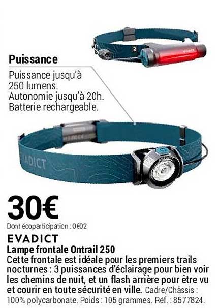 lampe frontale ontrail 250 evadict
