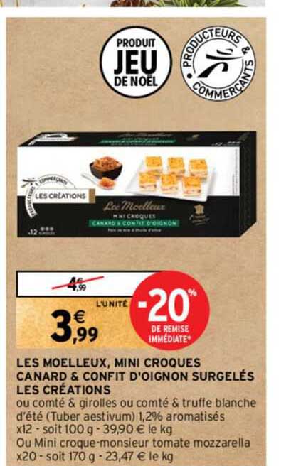 les moelleux, mini croques canard & confit d'oignon surgelés les créations