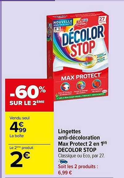 lingettes anti-décoloration max protect 2 en 1 décolor stop