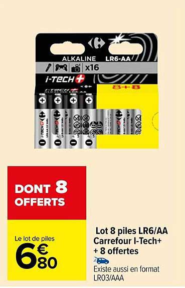 lot 8 piles lr6/aa carrefour i-tech+ + 8 offertes