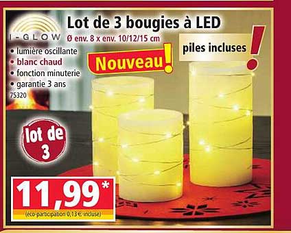 lot de 3 bougies à led i-glow