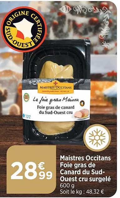maistres occitans foie gras de canard du sud-ouest cru surgelé