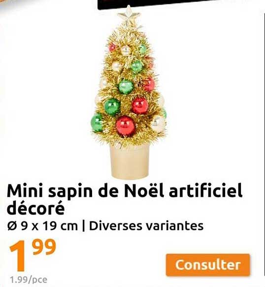mini sapin de noël artificiel décoré