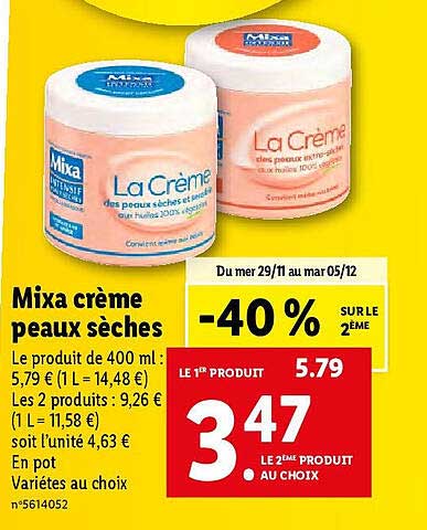 mixa crème peaux sèches
