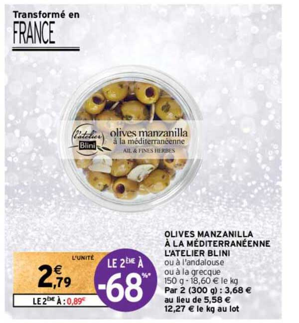 olives manzanilla à la méditerranéenne l'atelier blini