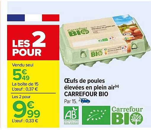 œufs de poules élevées en plein air carrefour bio