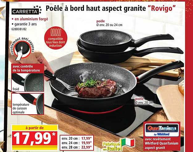 poêle à bord haut aspect granite "rovigo" carretta