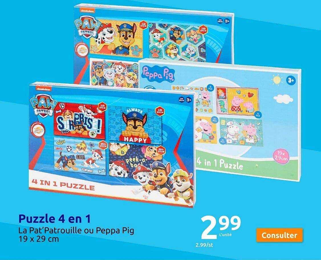 puzzle 4 en 1 la pat'patrouille ou peppa pig