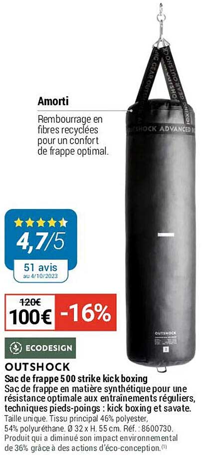 sac de frappe 500s trike kick boxing outshock