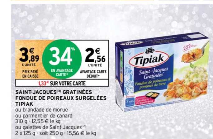 saint-jacques gratinées fondue de poireaux surgelées tipiak
