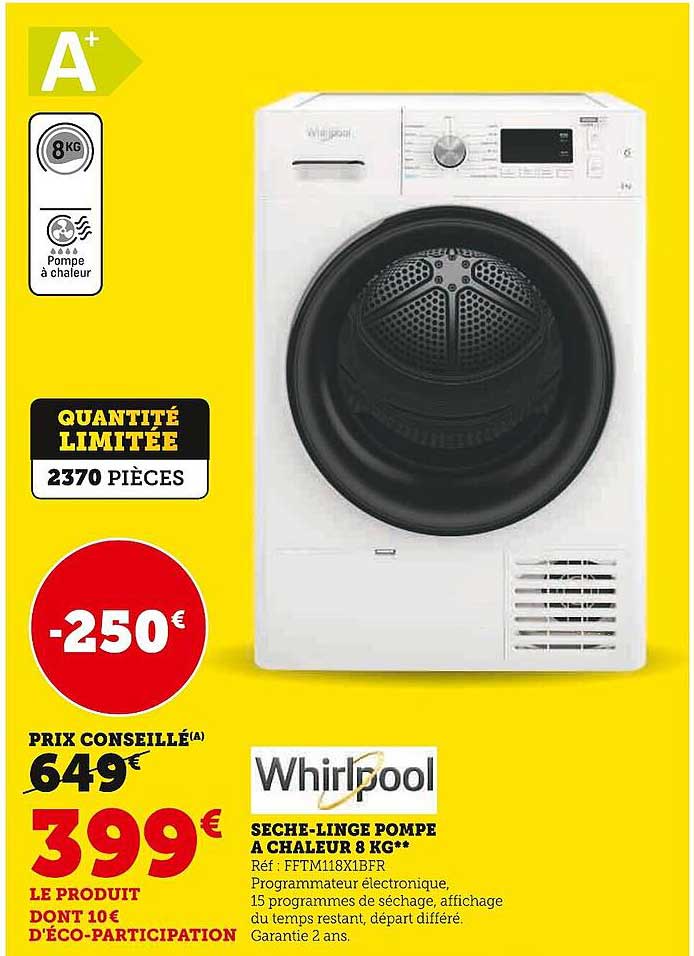 sèche-linge pompe à chaleur 8 kg whirlpool