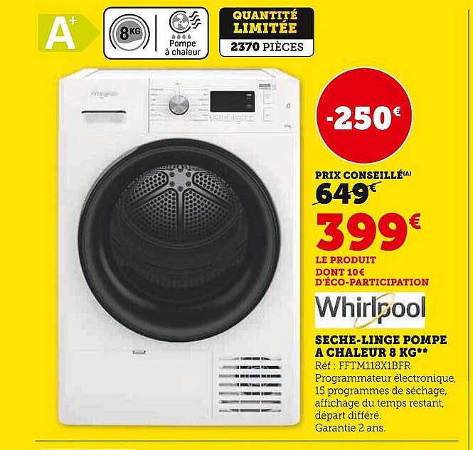 sèche-linge pompe à chaleur 8 kg whirlpool