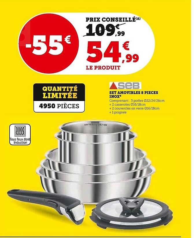 set amovibles 8 pièces inox seb