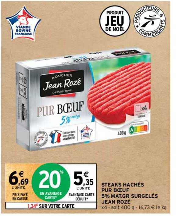 steaks hachés pur bœuf 5% mat. gr. surgelés jean rozé