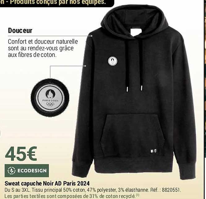 sweat capuche noir ad paris 2024 ecodesign