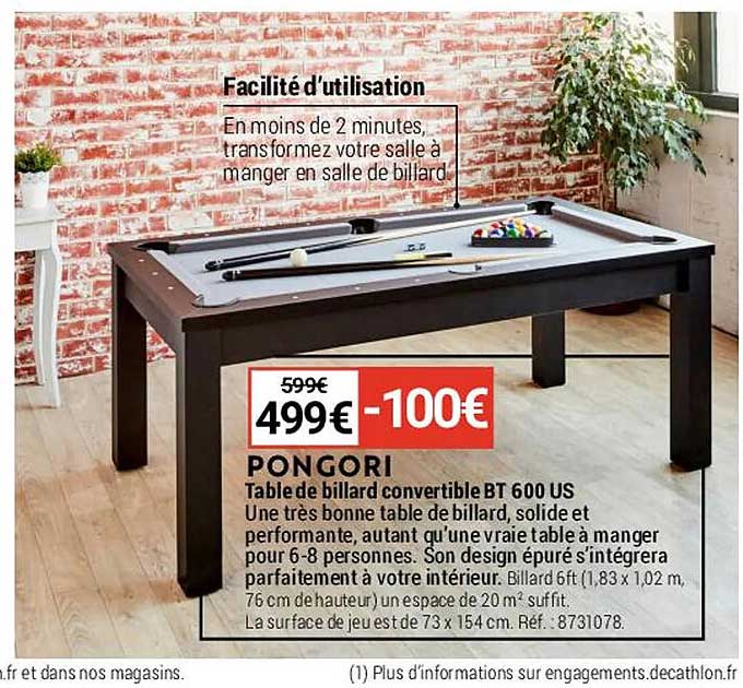 table de billard convertible bt 600 us pongori