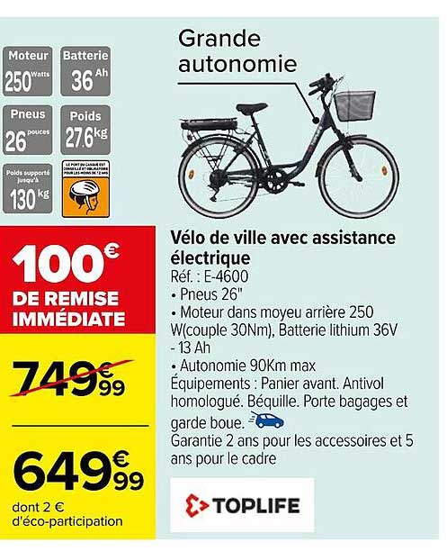 vélo de ville avec assistance électrique toplife