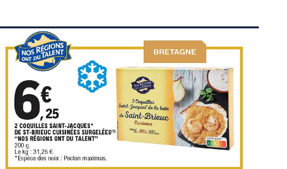 2 coquilles saint-jacques de st-brieuc cuisinées surgelées nos régions ont du talent