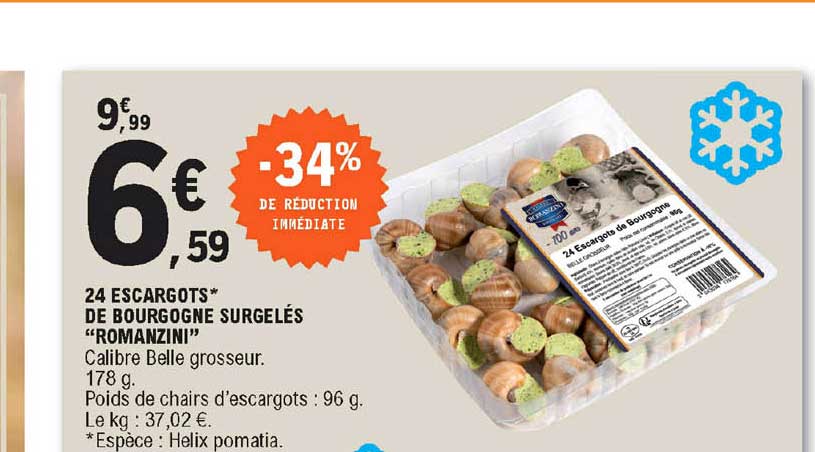 24 escargots de bourgogne surgelés romanzini -34% de réduction immédiate