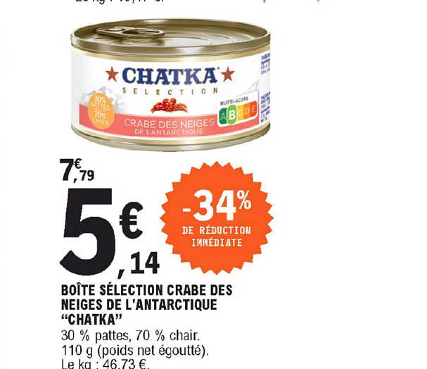 boîte sélection crabe des neiges de l'antarctique chatka -34% de reduction immédiate