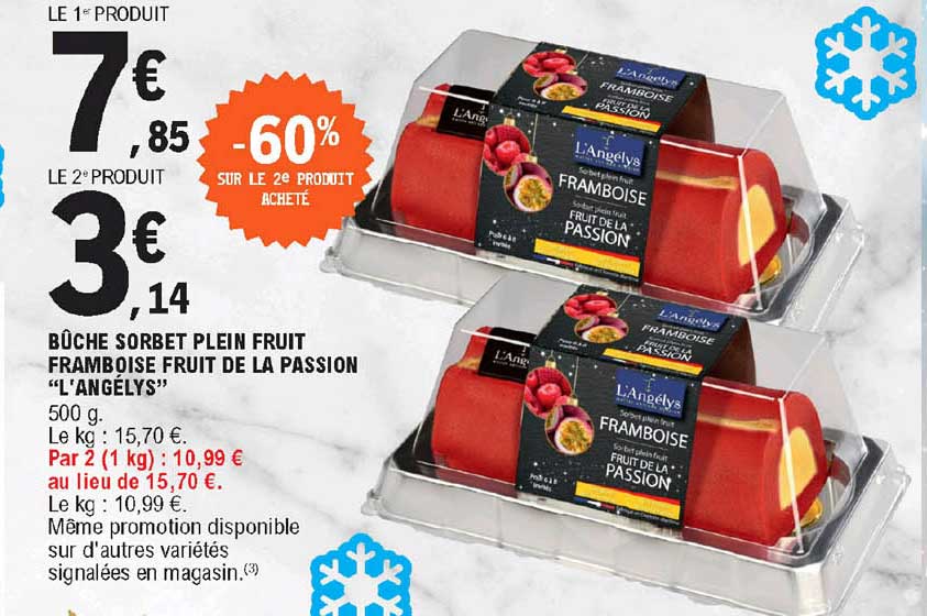 Bûche Sorbet Plein Fruit Framboise Fruit De La Passion "l'angélys" -60% Sur Le 2e Produit Acheté