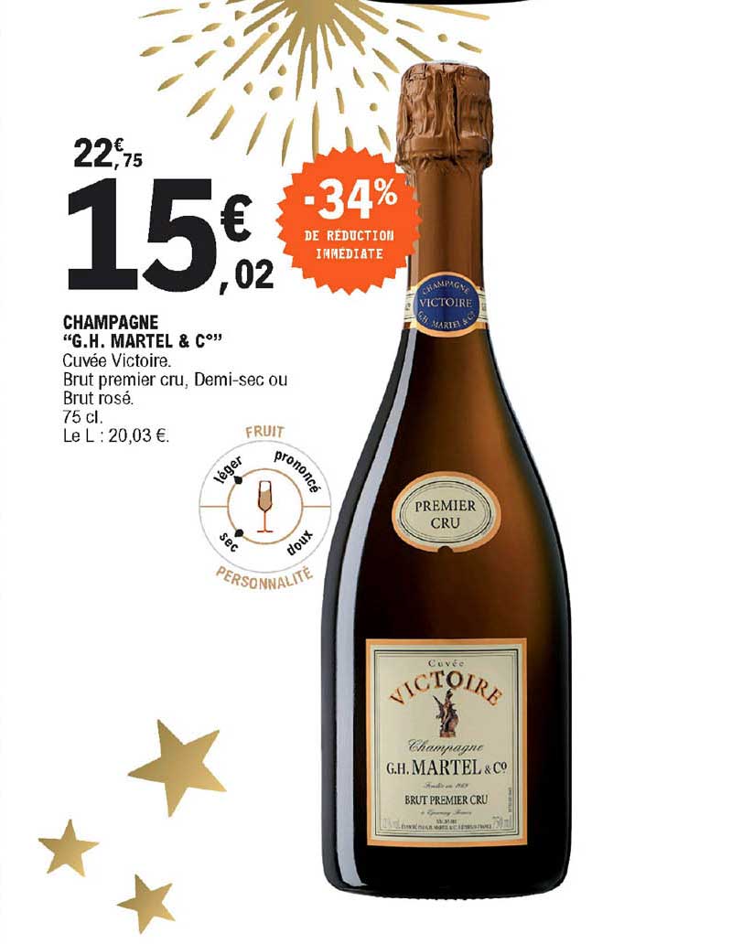 champagne "g.h. martel & c" -34% de réduction immédiate