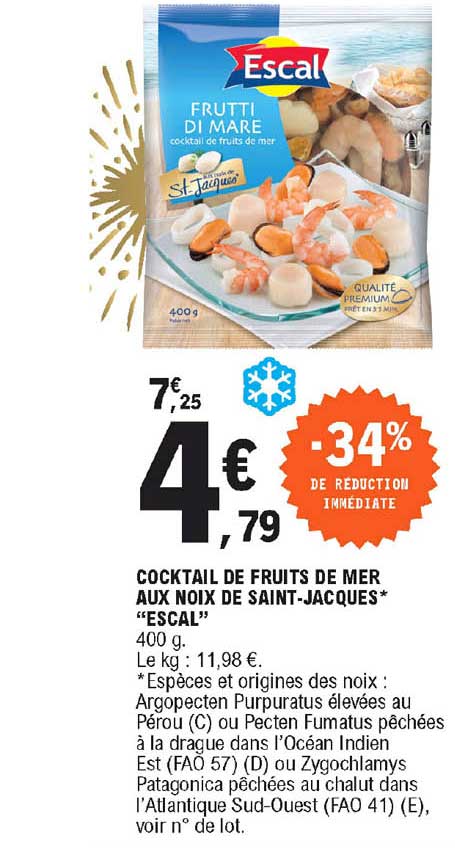 cocktail de fruits de mer aux noix de saint-jacques escal -34% de reduction immédiate