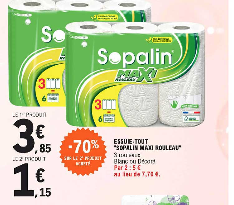essuie-tout "sopalin maxi rouleau" -70% sur le 2e produit acheté