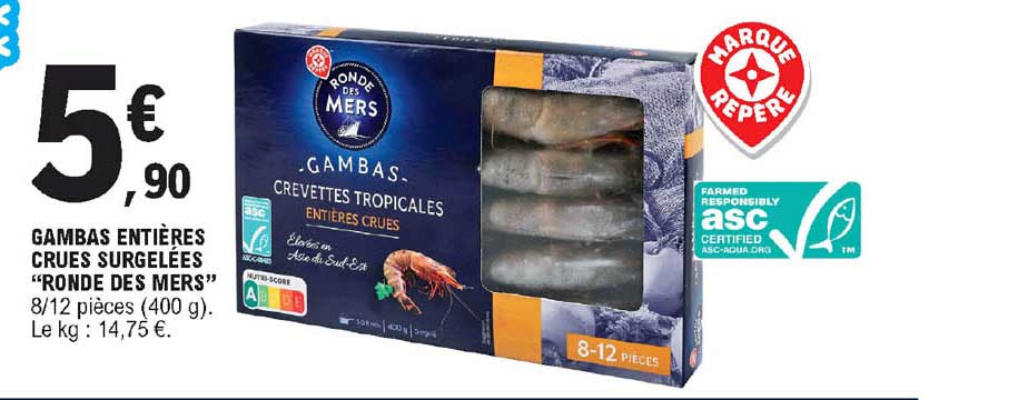 gambas entières crues surgelées ronde des mers