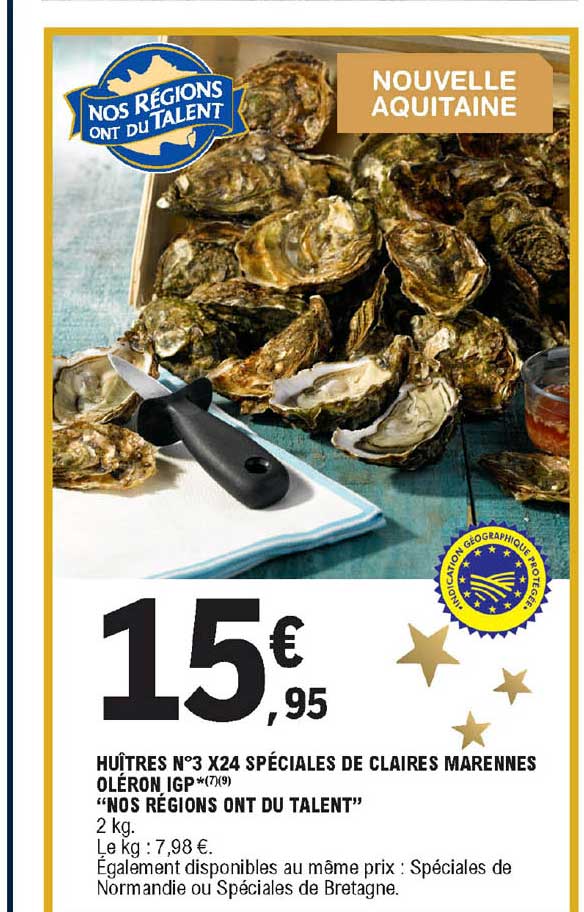 huîtres n°3 x24 spéciales de claires marennes oléron igp nos régions ont du talent