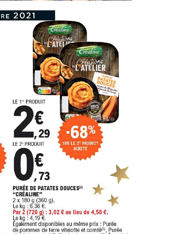 purée de patates douces "créaline" -68% sur le 2e produit acheté