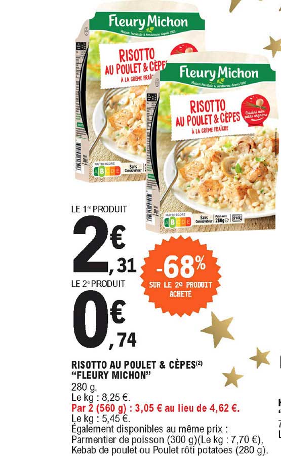 risotto au poulet & cèpes fleury michon -68% sur le 2" produit acheté