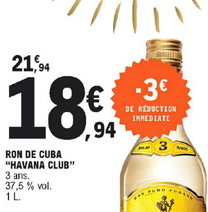 ron de cuba "havana club" 3 ans