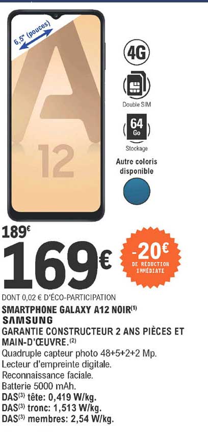 smartphone galaxy a12 noir smasung