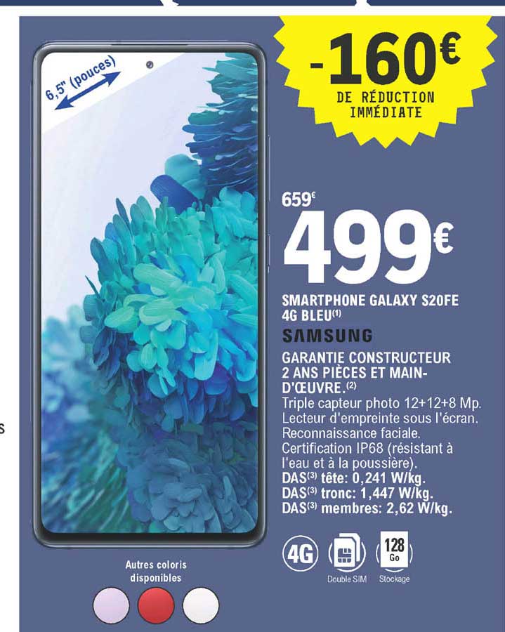 smartphone galaxy s20fe 4g bleu samsung