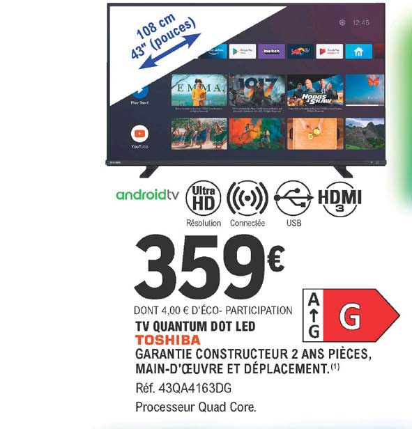 tv quantum dot led toshiba 108 cm 43"
