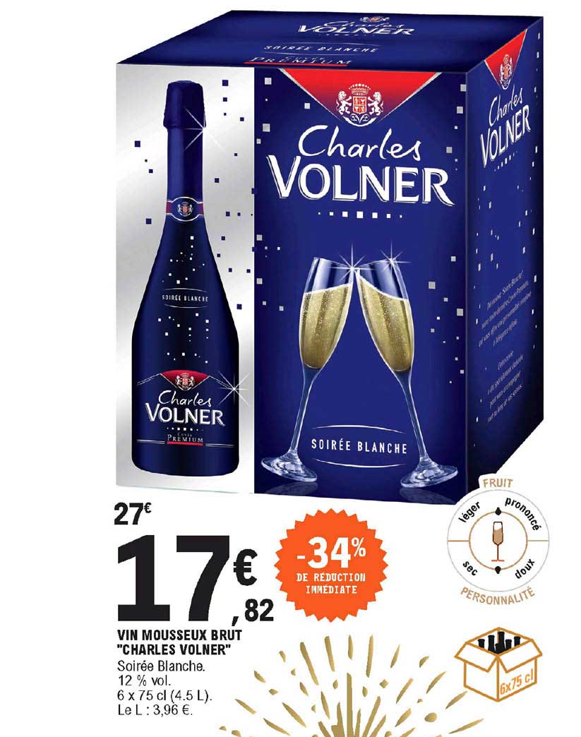 vin mousseux brut "charles volner" -34% de réduction immédiate