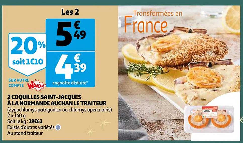 2 Coquilles Saint-jacques à La Normande Auchan Le Traiteur
