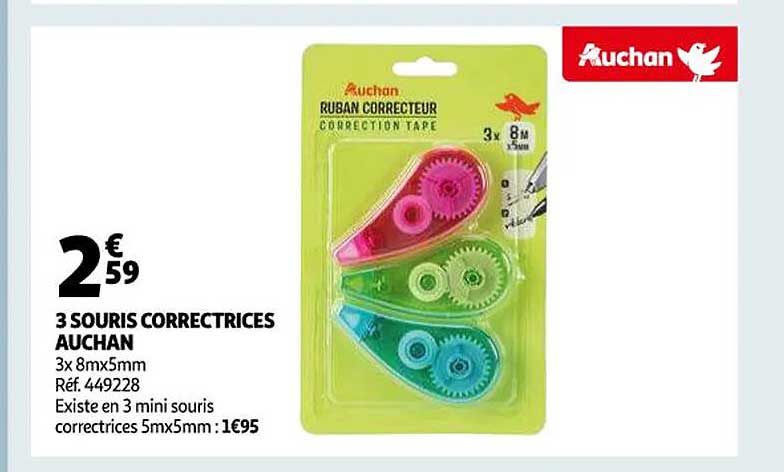 3 souris correctrices auchan
