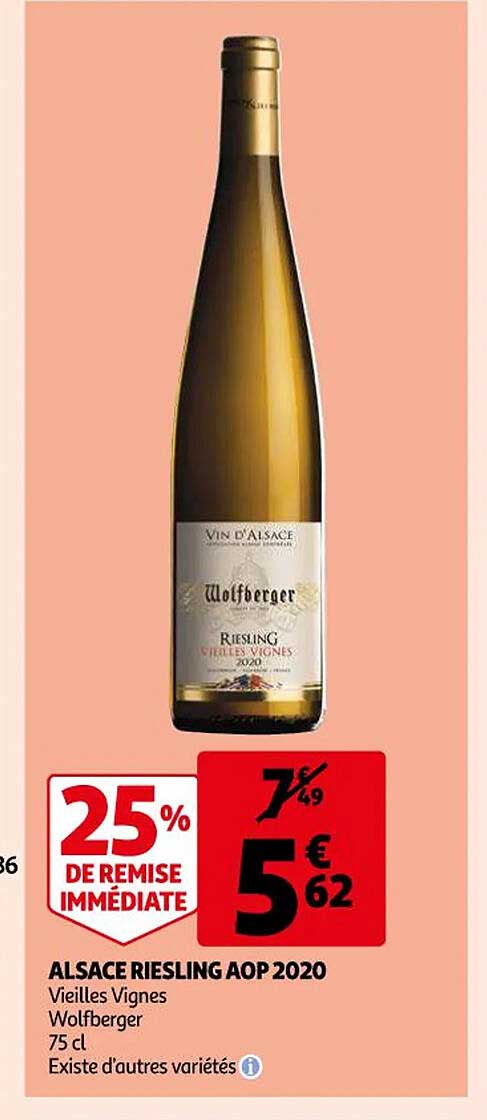 alsace riesling aop 2020 vieilles vignes wolfberger 25% de remise immédiate